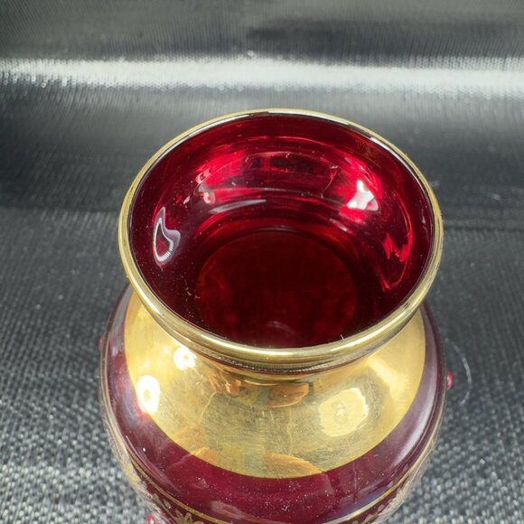 Venetian Art Glass Vase Vessel Hand Painted Gold Accents Attached Jewels Vase - Picture 8 of 10